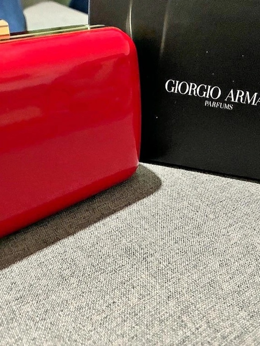 Giorgio Armani Parfums Hard Case Box Clutch Red